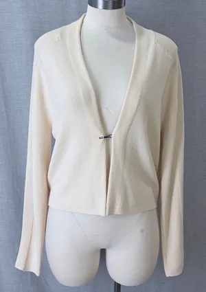 Elie‎ Tahari Merino Wool Cardigan Cream Open Front Hook Closure XL thumbnail 1