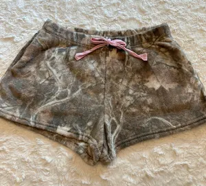 Forever 21 Brown Camouflage Lounge Shorts with Pink Drawstring- Size Large thumbnail 1
