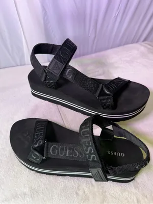 GUESS Black Platform Strappy Logo Sandals for Women thumbnail 3