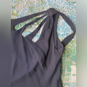 Vintage 60s Neal-McClintock black crepe sleeveless swing dress, size 12 large thumbnail 3