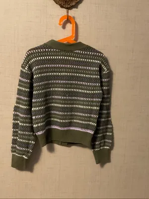 Olive Green Striped Cropped Button thumbnail 2