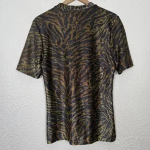 Ganni Lurex T-Shirt Tiger Print Metallic Size 42 / Large NWT thumbnail 3