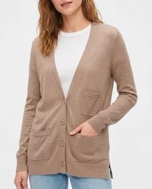 Gap Cardigan Sweater Womens Medium Brown Tight Knit Cotton V Neck Button Front thumbnail 1