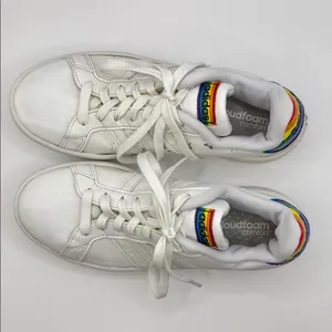 Adidas Grand Court Pride Sneakers White Rainbow Heel Women’s Size 7.5 Cloudfoam thumbnail 11