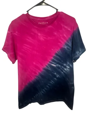 PacSun Pink And Blue Tie Dye Wave Y2K Surf Skate Graphic Short Sleeve T-Shirt thumbnail 1
