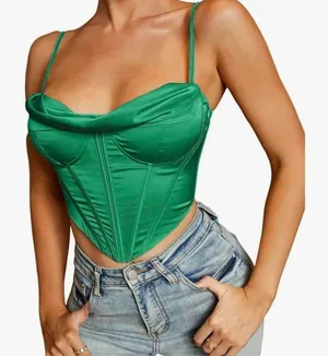 Satin Spaghetti Strap Party Crop Top Rave‎ Cute Zip Back Outfits Corset thumbnail 1