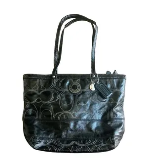 Coach Signature Stitch C Black Patent Leather Tote Bag, F19198 thumbnail 1