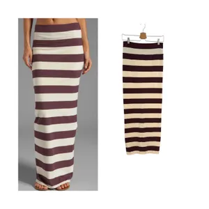 Free People Stripe Column Maxi Skirt Aubergine Oatmeal Stripe Knit Size Small‎ thumbnail 2