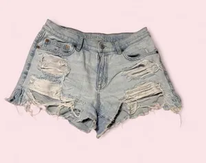 American Eagle Outfitters Light Wash Distressed Denim Cutoff Shorts thumbnail 1