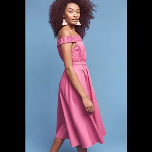 Anthropologie Maeve Pink Purple Fuchsia Mona Off Shoulder Midi Dress thumbnail 2