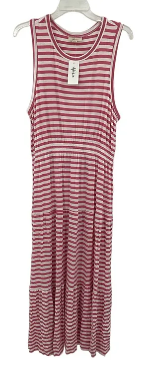 Style & Co Womens Striped Tiered Maxi‎ Dress Coral Pink White XL thumbnail 1