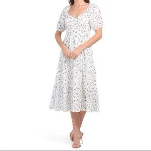 Rahi Anthropologie Ditzy Floral White Blue Cotton Midi Dress Size S‎ thumbnail 4