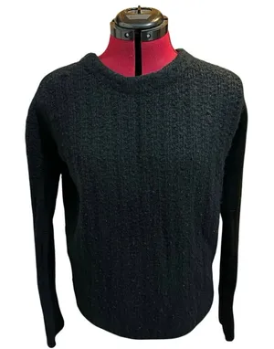 Gap Alpaca Wool Blend Chunky Knit Women's Sweater Black Crew Neck Pullover S thumbnail 1