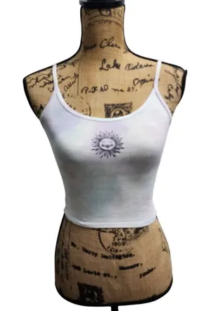 Hollister White Cropped Tank Top Sun Graphic‎ Y2K Summer Festival Aesthetic XS thumbnail 1