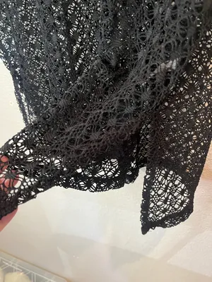 La Vie En Rose Swim Coverup Black Crochet knit style Size Large thumbnail 6