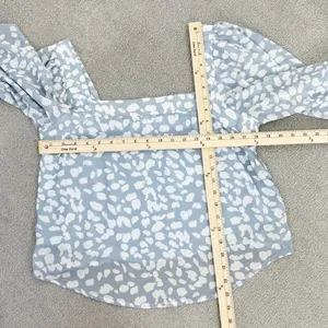 Lucca Petal Print Square‎ Neck Crop Blouse Blue White Large Long Balloon Sleeve thumbnail 11