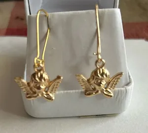 3/$20 Gold Tone Angel Cupid Long Drop Dangling Earrings thumbnail 1