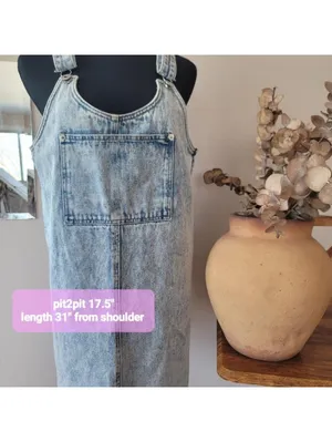 Acid Wash Denim Pinafore Overall Dress Sz M Grunge Minimal thumbnail 3