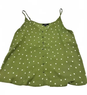 E & M Olive Green Polka Dot Spaghetti Strap Tank Top, Size Large thumbnail 1