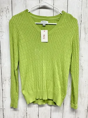 Kim Rogers‎ Sweater Women Small Green Cable Knit Crewneck Pullover 100% Cotton thumbnail 1