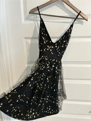 Lulus Favorite Moment Gold and Black Star Print Skater Dress Size S thumbnail 2
