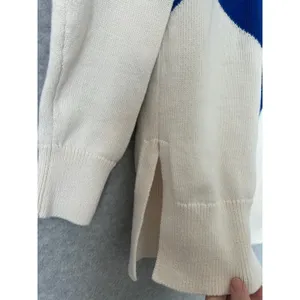 Lou & Grey Womens Small Cotton Chevron Colorblock Quarter Zip Sweater Navy Cream thumbnail 4