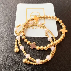 Enewton Women’s Classic Golden Cross & Pearl Bracelets 3 Pcs thumbnail 3
