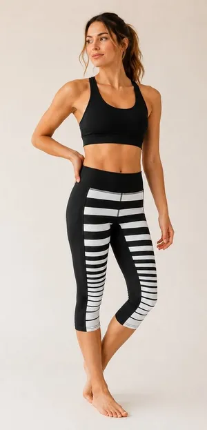 Athleta Sonar Capri Leggings XXS Black White Striped Yoga Running‎ Athletic thumbnail 1