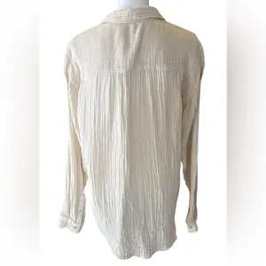Anthropologie Beige Textured Button-Down Shirt size L thumbnail 2