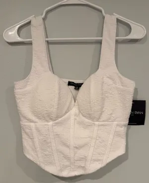 Ross White Textured Corset Crop Top thumbnail 1