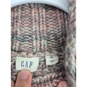 GAP Womens Sweater Pink‎ Gray Marled Cable Knit Mock Neck Wool Blend XS thumbnail 6