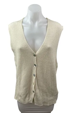 Zara Women's Cream V Neck Sleeveless Button Down Cardigan Sweater Vest Top Sz XL thumbnail 1