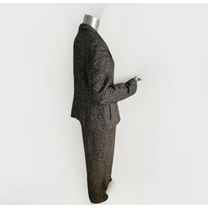Vintage Carlisle Black White Marled tweed herringbone Pant Suit Wool Blend 12 thumbnail 7
