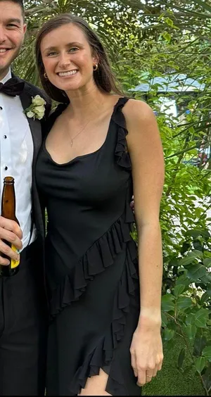Black Maxi Slit Dress With Mesh Frills thumbnail 3