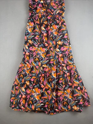 French Connection Floral Midi Dress in Black with Pink & Orange Print Size: XS thumbnail 4