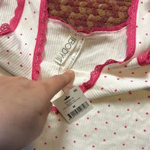 Nwt Cotton On Body Pink Polka Dot Lace Trim Crop Stretch Tank thumbnail 2
