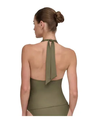 DKNY Halter V-Neck Shirred Tankini Swim Top DIMKS215 Moss Green M thumbnail 10