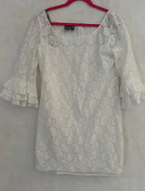 Muse White Lace Ruffle‎ Bell Sleeve Shift Dress Womens Size 8 Bridal Graduation thumbnail 1