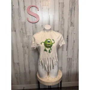 Pixar Mike Wazowski Graphic Fringe Crop T-Shirt XS | Monsters Inc Disney Tee Y2K thumbnail 7