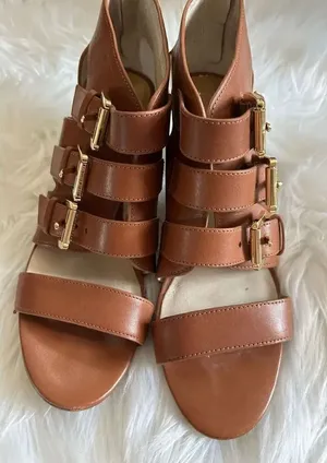 Michael kors brown leather strapped heels size 8.5 thumbnail 1