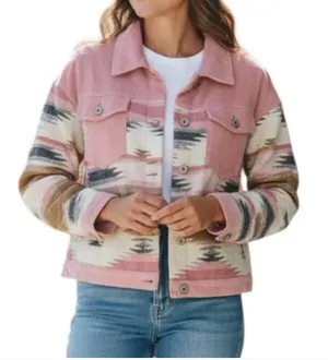Umgee Pink Corduroy Cropped Flannel SW Jacket size Medium thumbnail 1