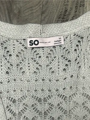 SO Goods for Life Ivory Cream Pointelle Knit Open Front Duster Cardigan Size M thumbnail 2