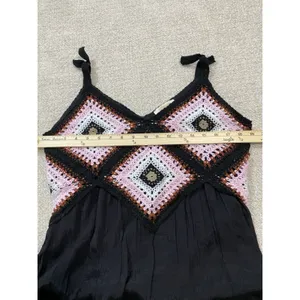 REBELLION Crochet Geometric Maxi Dress Sleeveless Black Pink Size M thumbnail 14