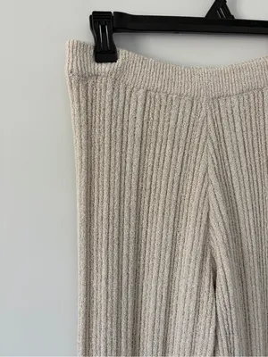 DISSH Emery Oatmeal Ribbed Knit Cotton Wide Leg Pull On Casual Boho Pants L thumbnail 3