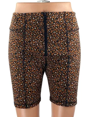 Free People Lucky Strike Women's Brown Leopard Print High Waist Biker Shorts M thumbnail 1
