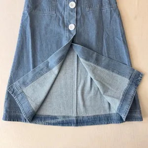 Retro Denim Maxi Skirt Womens Large Blue Button Front A-Line Boho thumbnail 9