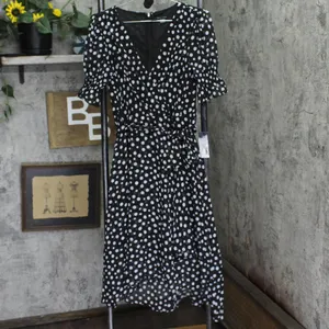 NWT Tommy Hilfiger Womens Tie Front Chiffon Polka-Dot Midi Dress Black / Cream 6 thumbnail 3