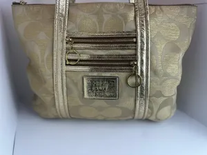 Coach Poppy Op Art Glam Tote Gold Metallic Ja Handbag thumbnail 2