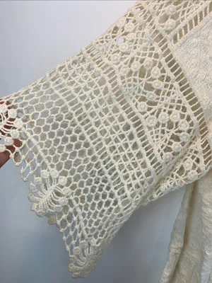 Democracy crochet 3/4 sleeve sz L whimsical boho resort vacation sheer indie thumbnail 3