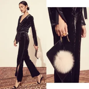We are HAH NEW Large Black Crushed Velvet JUMP ON IT Flare Long Sleeve Jumpsuit thumbnail 3